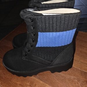 A2 By Aerosoles Black Boots with Blue Knit Cuff
